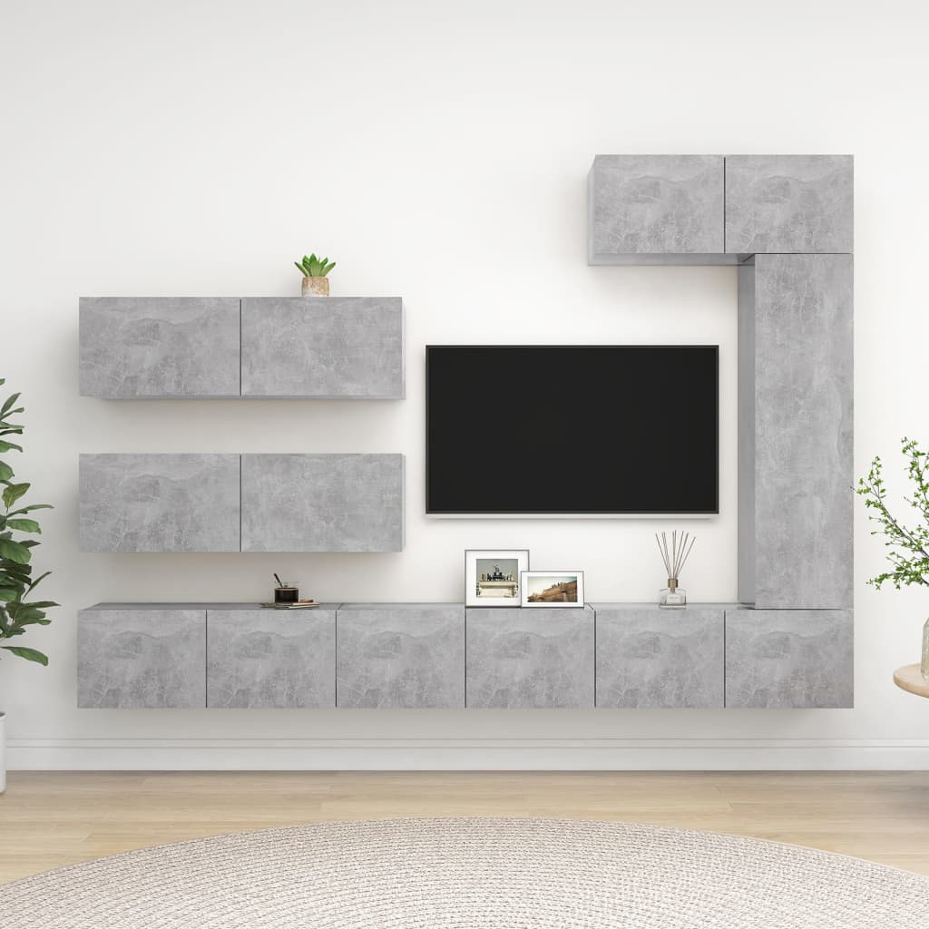 Set Porta TV 7 pz Grigio Cemento in Truciolato - homemem39