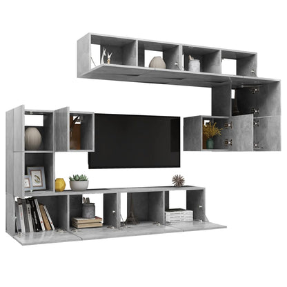 Set Porta TV 8 pz Grigio Cemento in Truciolato - homemem39