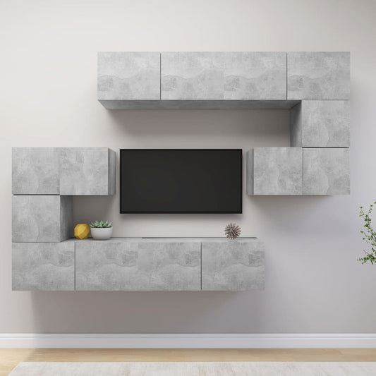 Set Porta TV 8 pz Grigio Cemento in Truciolato - homemem39