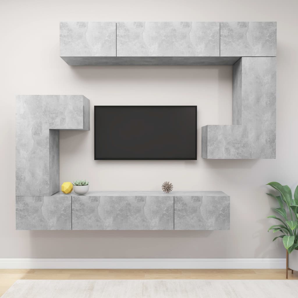 Set Mobili Porta TV 8pz Grigio Cemento in Legno Multistrato - homemem39