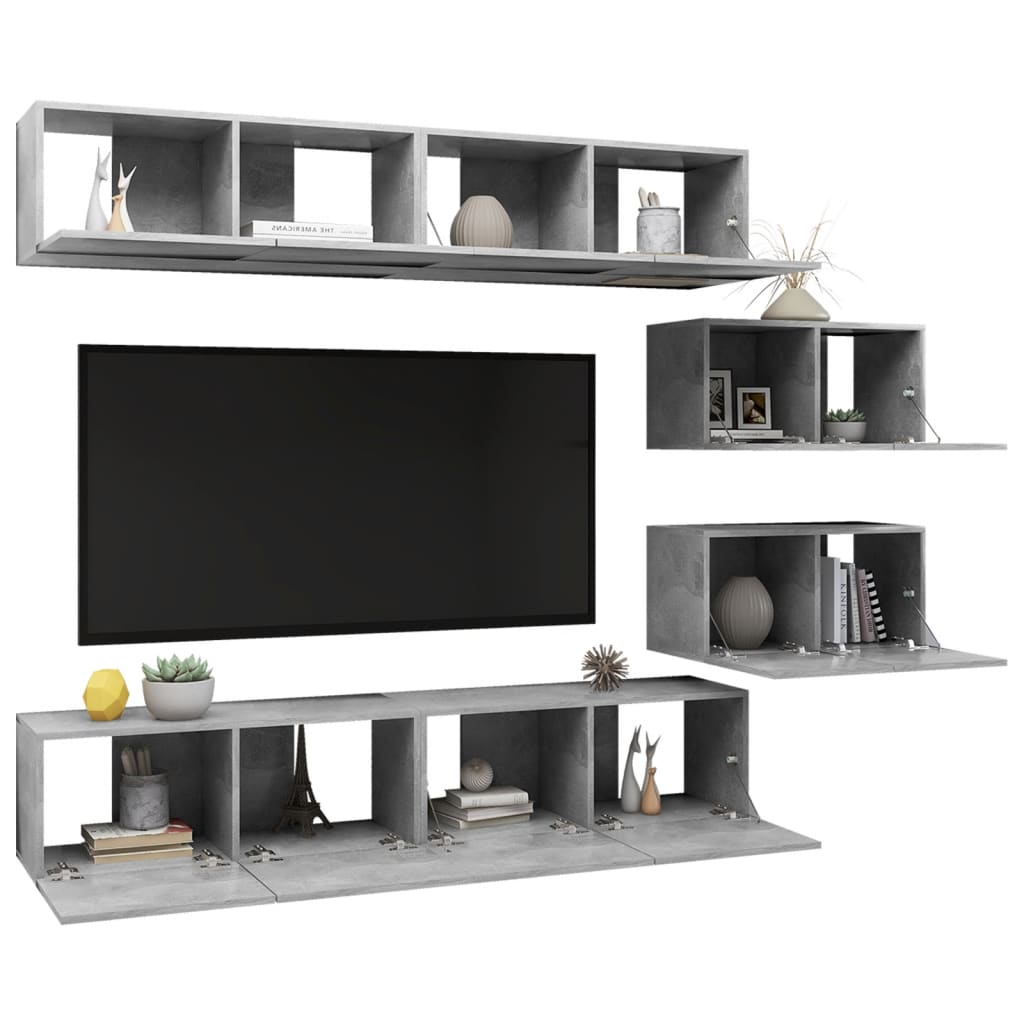 Set Porta TV 6 pz Grigio Cemento in Truciolato - homemem39