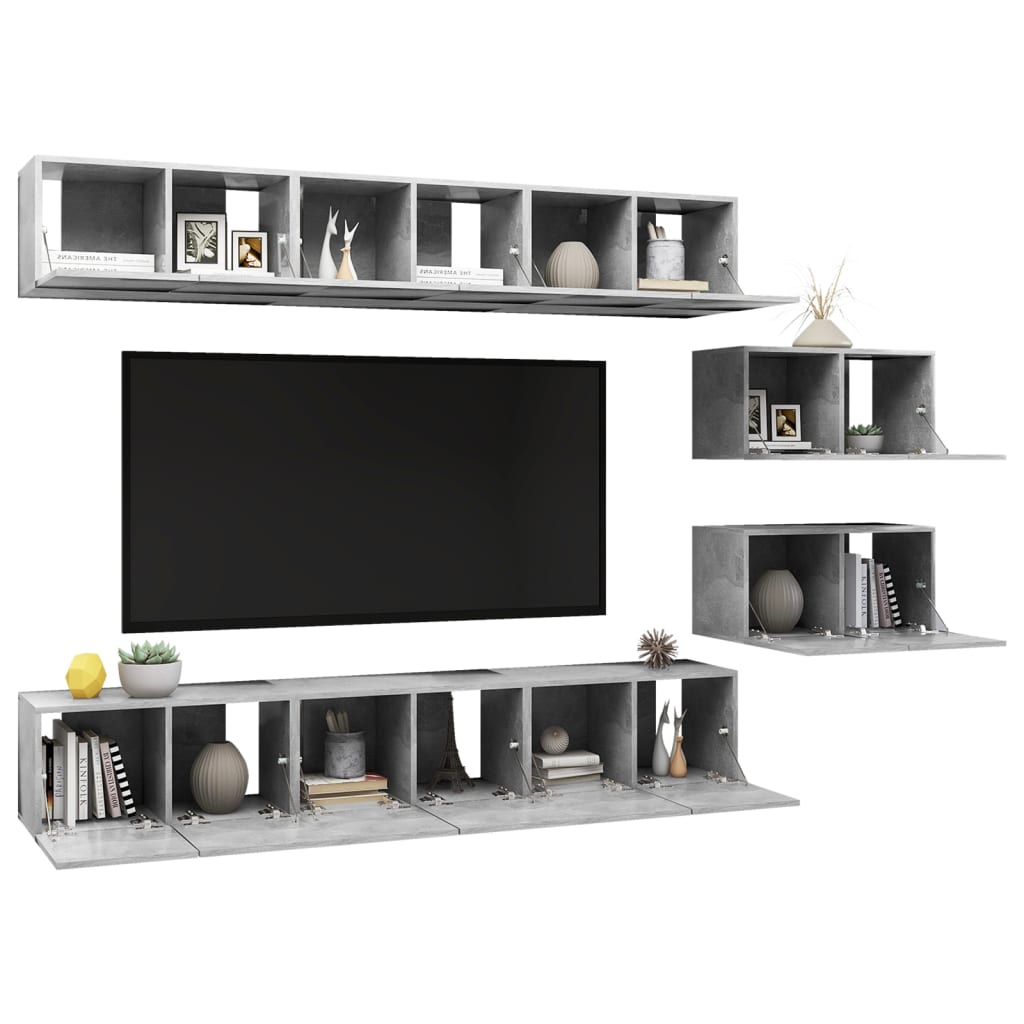 Mobili TV 8 pz Grigio Cemento in Truciolato - homemem39