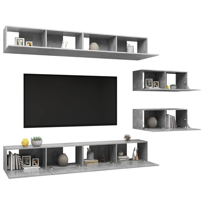 Set Porta TV 6 pz Grigio Cemento in Truciolato - homemem39