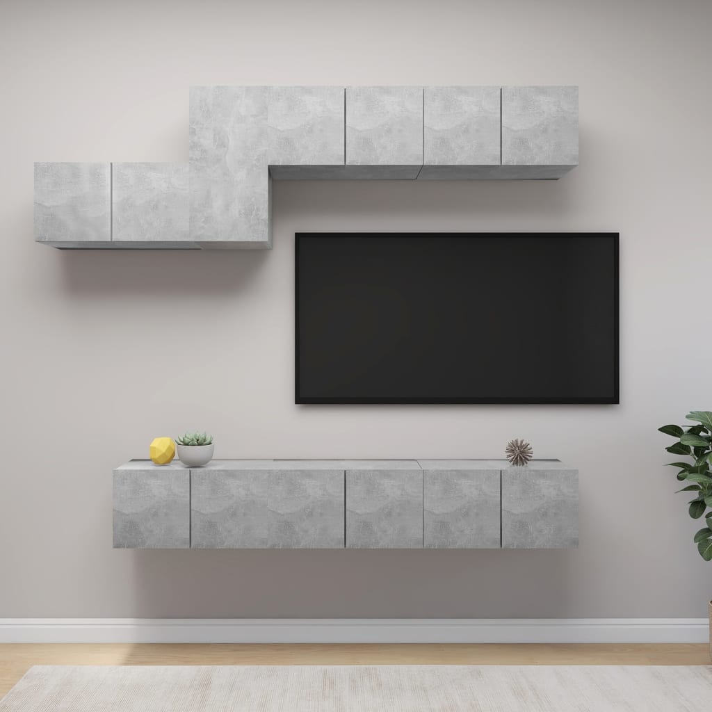 Set Porta TV 7 pz Grigio Cemento in Truciolato - homemem39