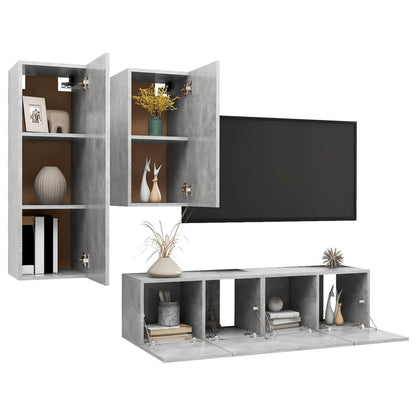 Set Porta TV 4 pz Grigio Cemento in Truciolato - homemem39