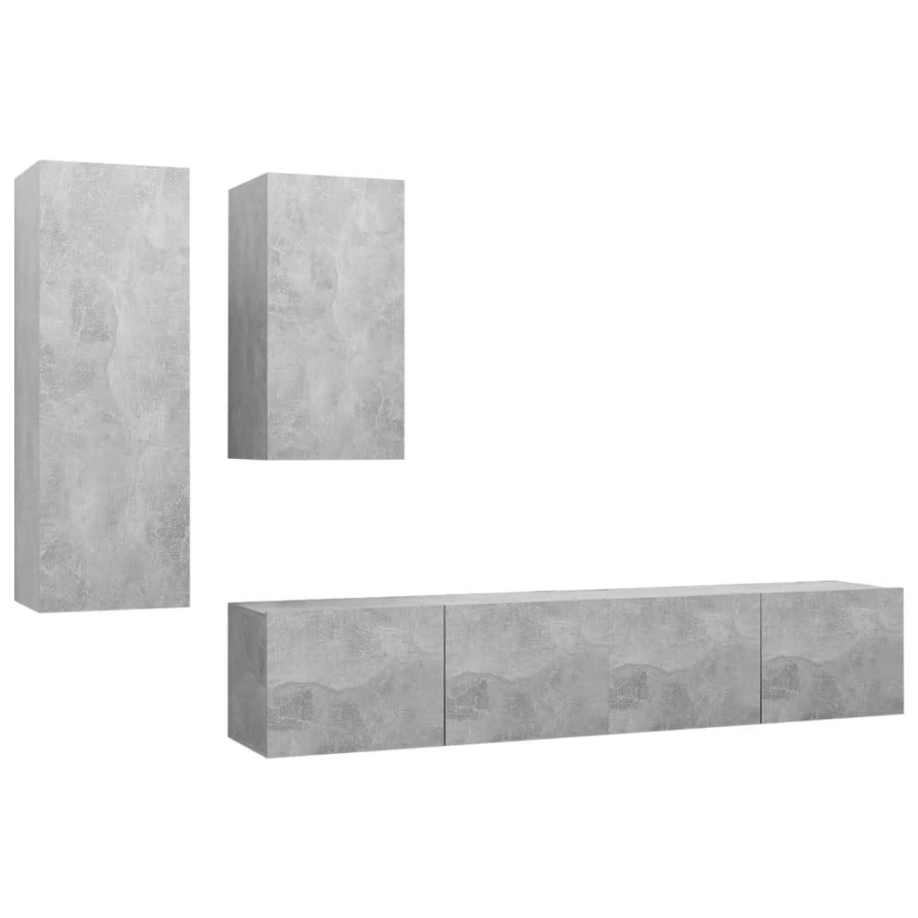 Set Porta TV 4 pz Grigio Cemento in Truciolato - homemem39