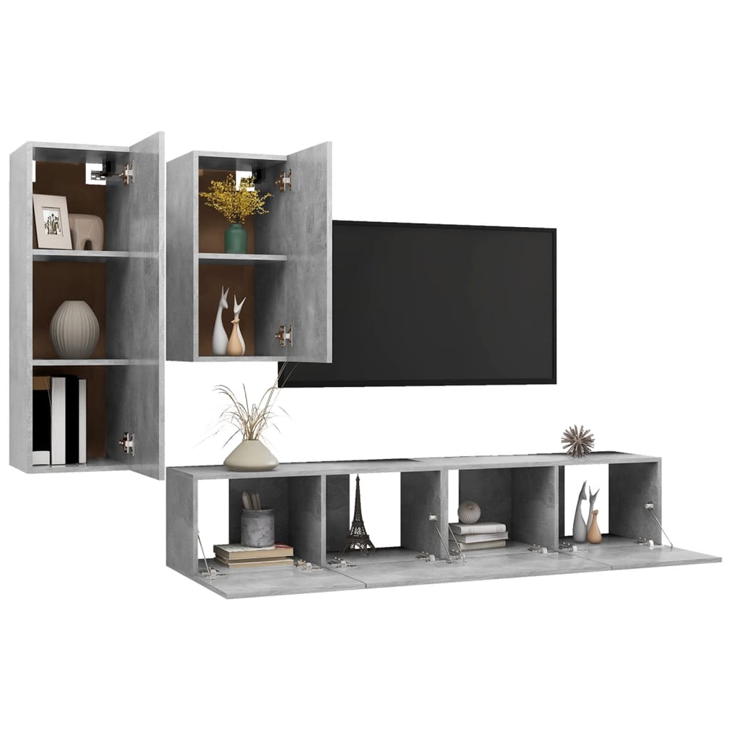 Set Porta TV 4 pz Grigio Cemento in Truciolato - homemem39