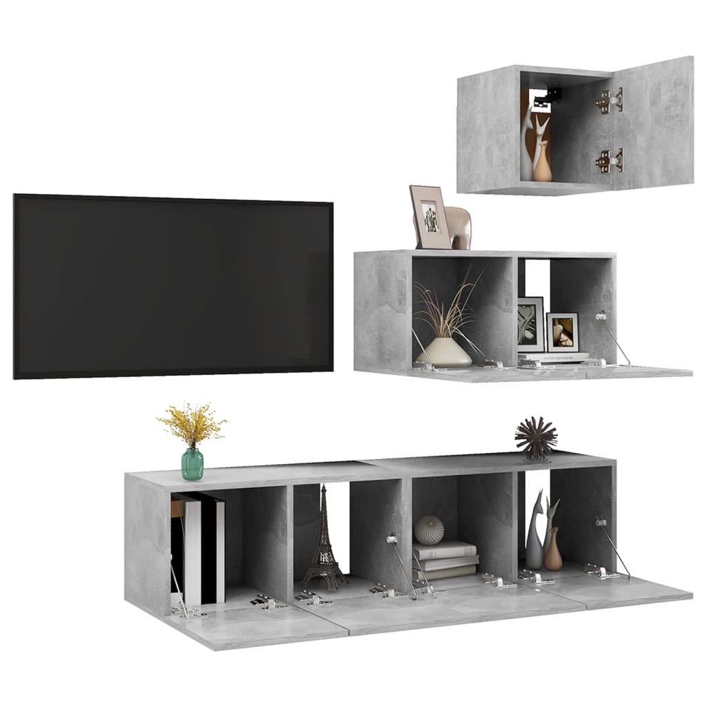 Set Porta TV 4 pz Grigio Cemento in Truciolato - homemem39