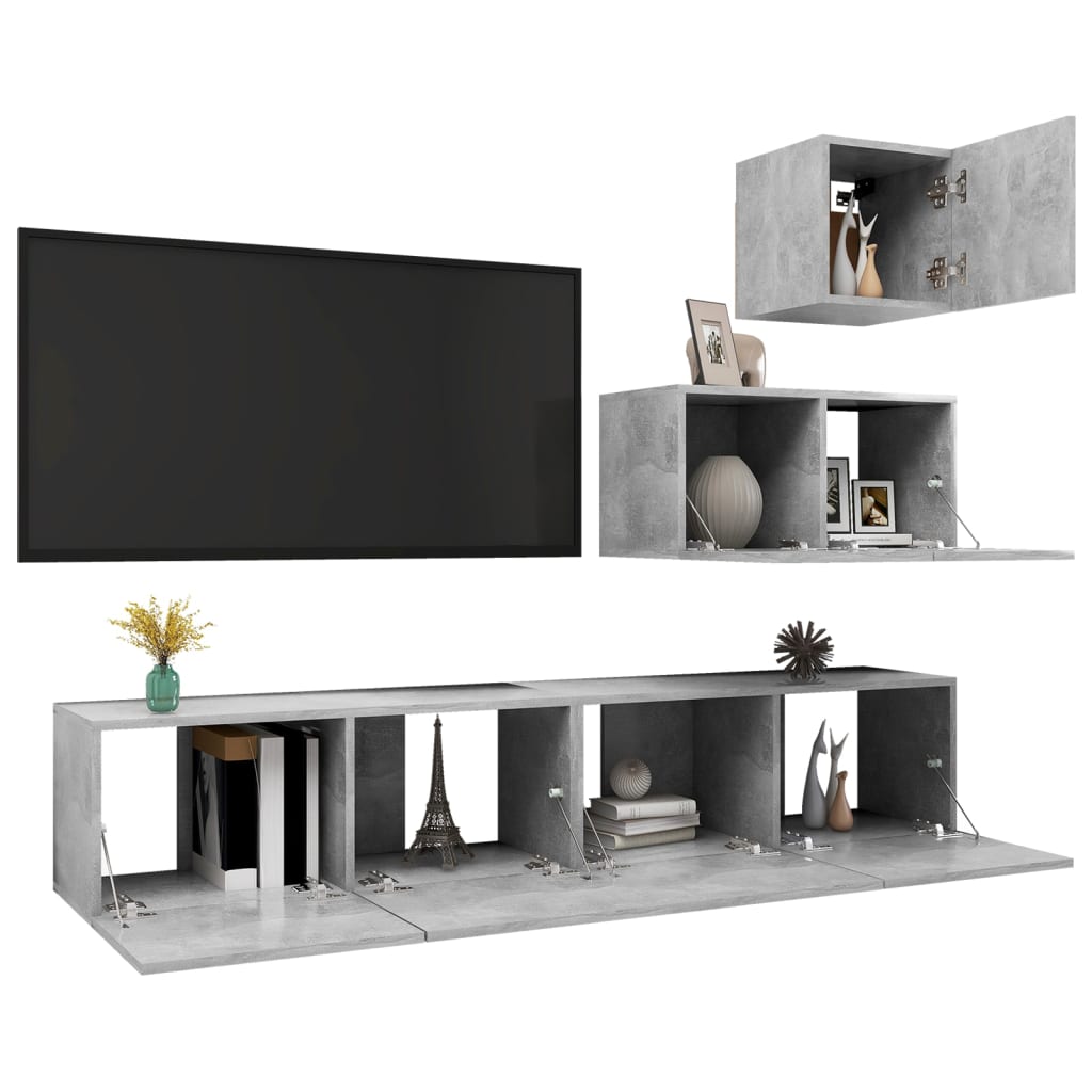 Set Porta TV 4 pz Grigio Cemento in Truciolato - homemem39