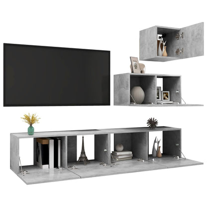 Set Porta TV 4 pz Grigio Cemento in Truciolato - homemem39