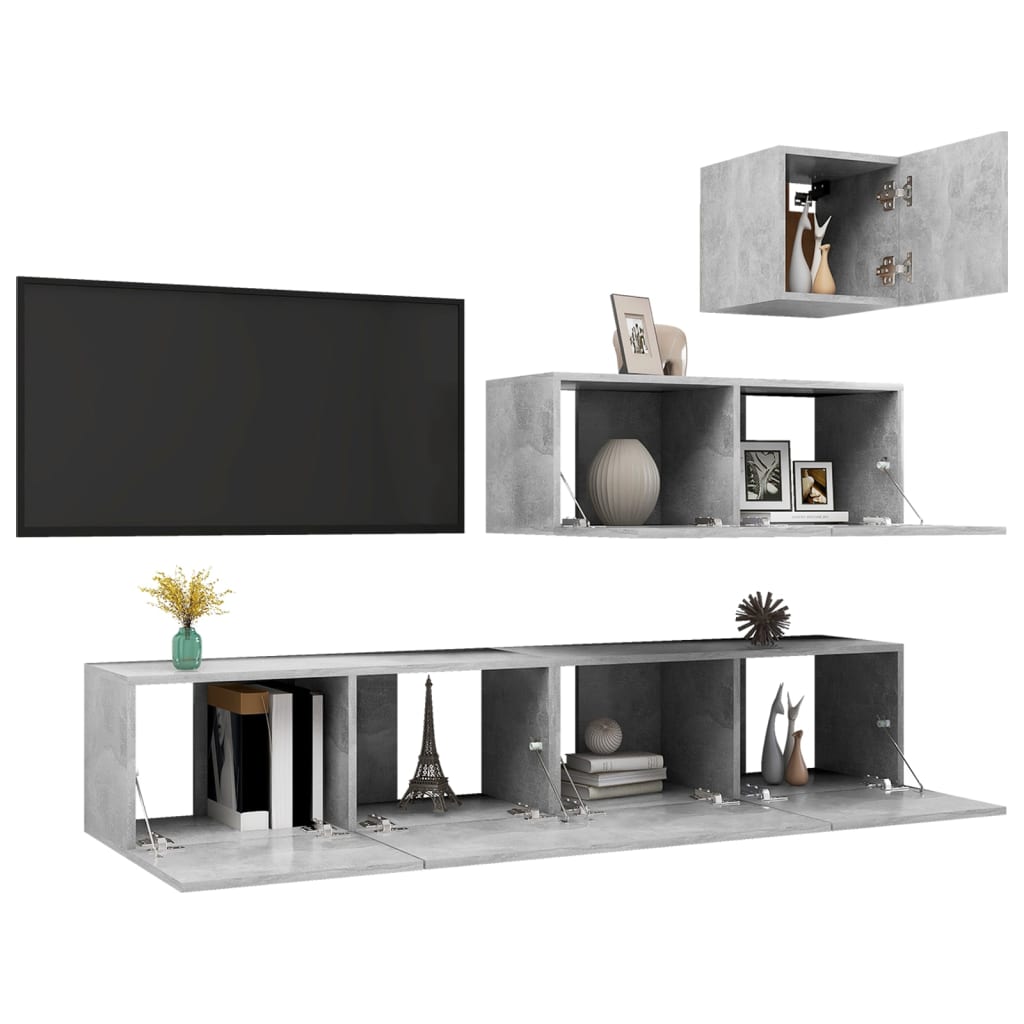 Set Porta TV 4 pz Grigio Cemento in Truciolato - homemem39