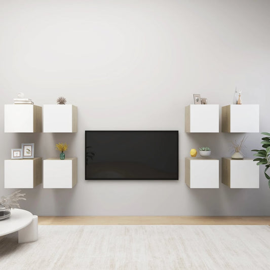 Mobile a Parete per TV 8pz Bianco e Rovere Sonoma 30,5x30x30cm - homemem39