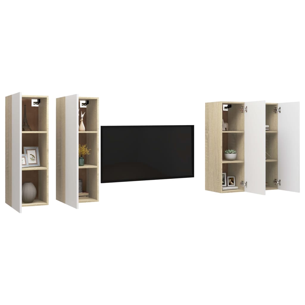 Mobili TV Bianchi e Rovere Sonoma 4 pz 30,5x30x90 cm Truciolato - homemem39