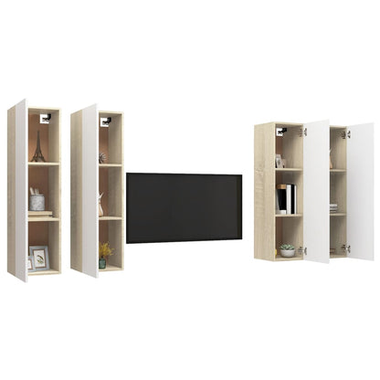 Mobili TV Bianchi e Rovere Sonoma 4 pz 30,5x30x110cm Truciolato - homemem39