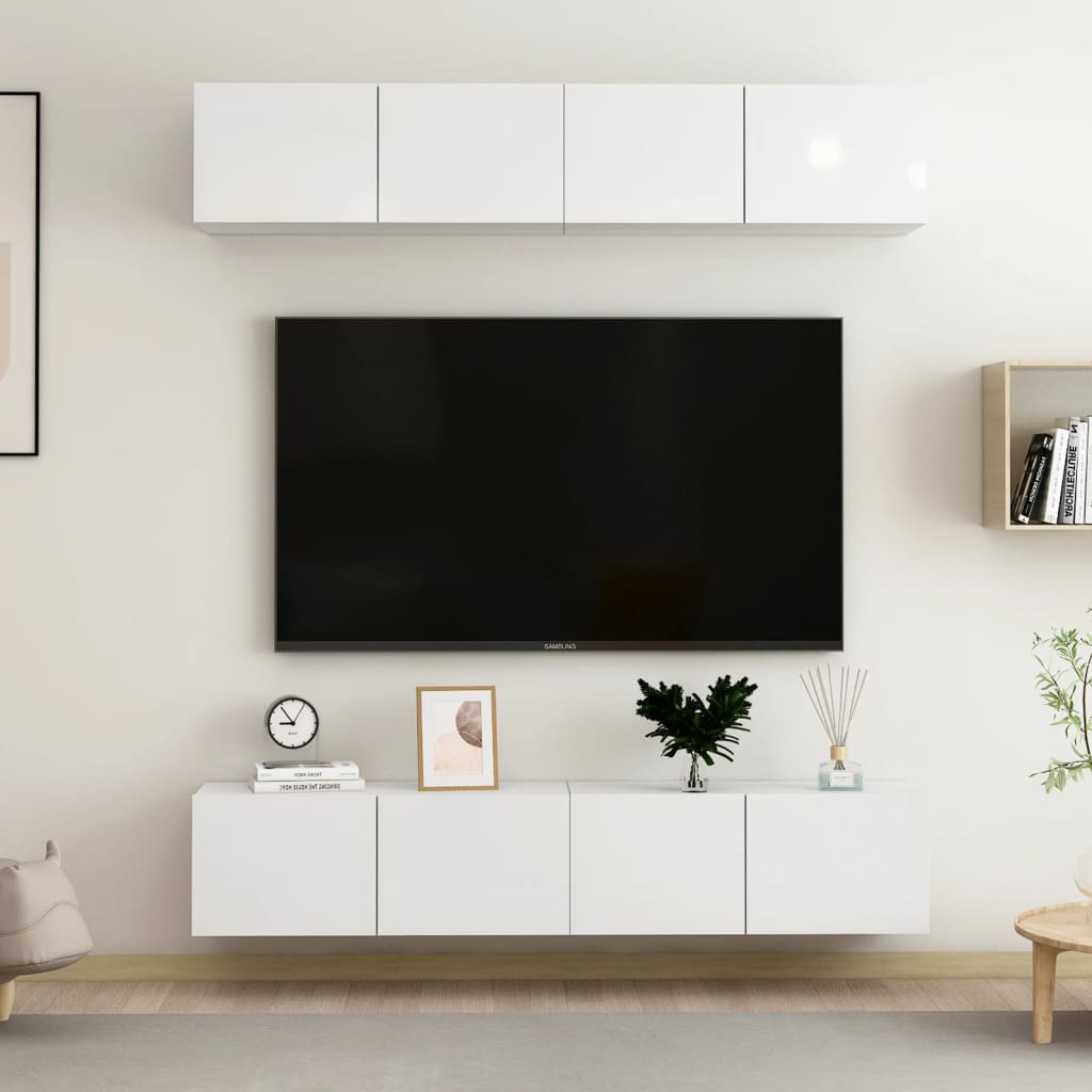 Mobili TV 4 pz Bianco Lucido 80x30x30 cm in Truciolato - homemem39