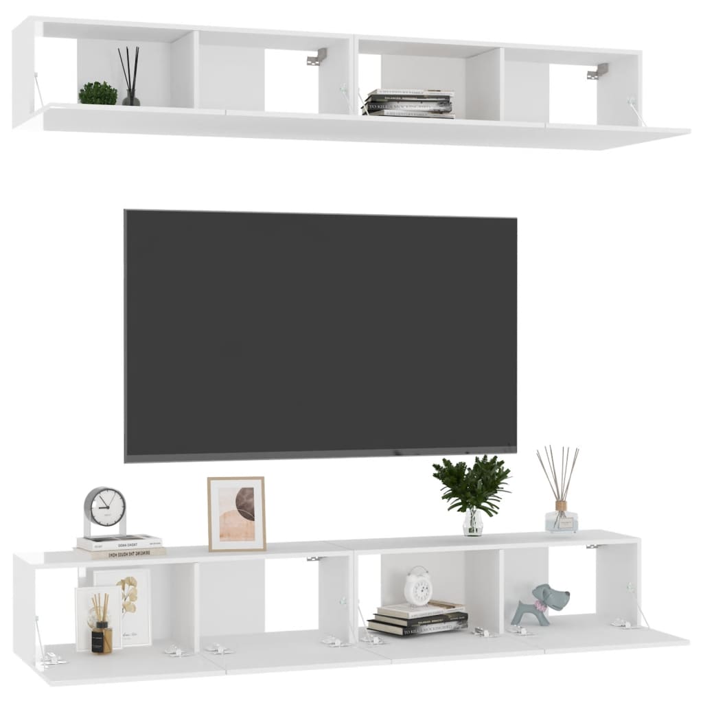 Mobili TV 4 pz Bianco Lucido 100x30x30 cm in Truciolato - homemem39