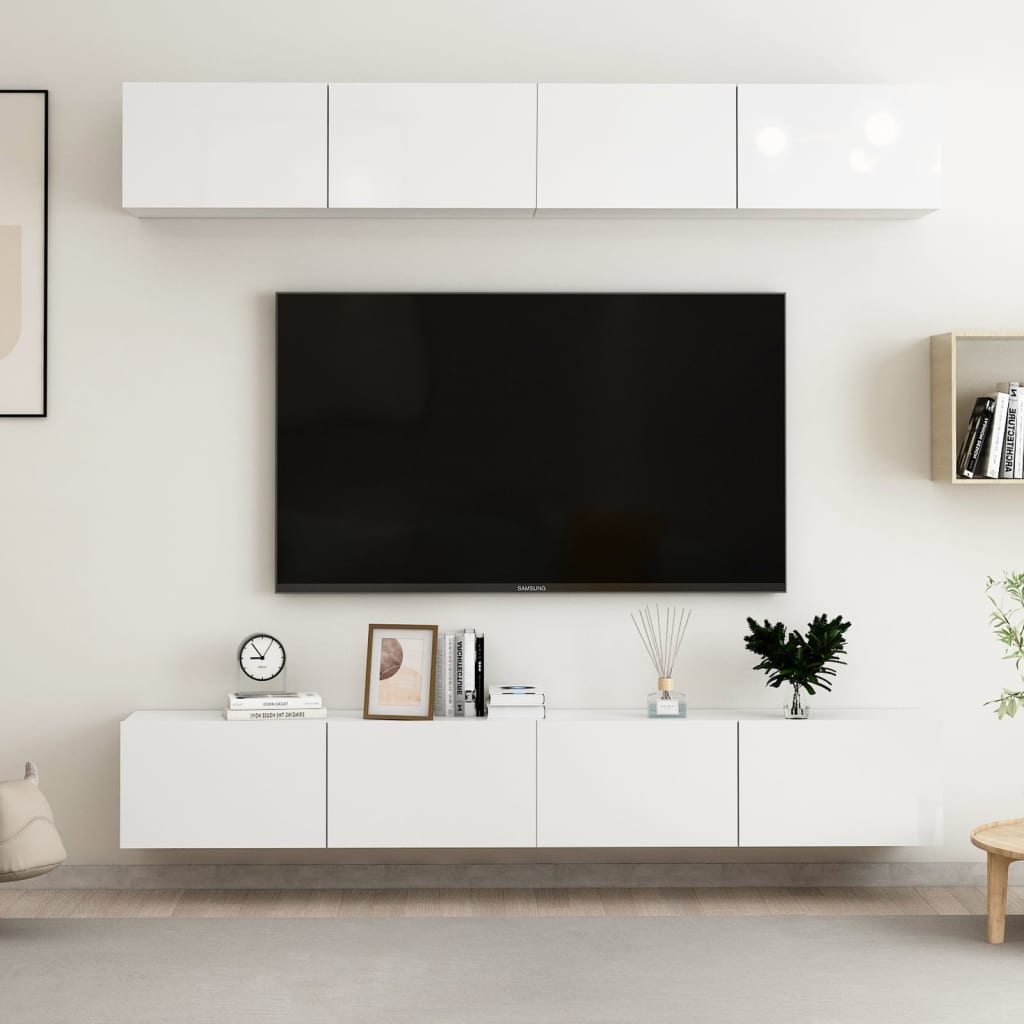 Mobili TV 4 pz Bianco Lucido 100x30x30 cm in Truciolato - homemem39