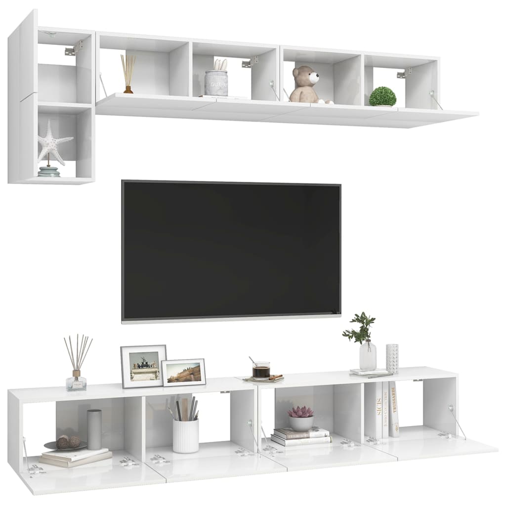 Set Mobili TV 5 pz Bianco Lucido in Truciolato - homemem39