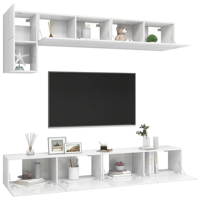 Set Mobili TV 5 pz Bianco Lucido in Truciolato - homemem39