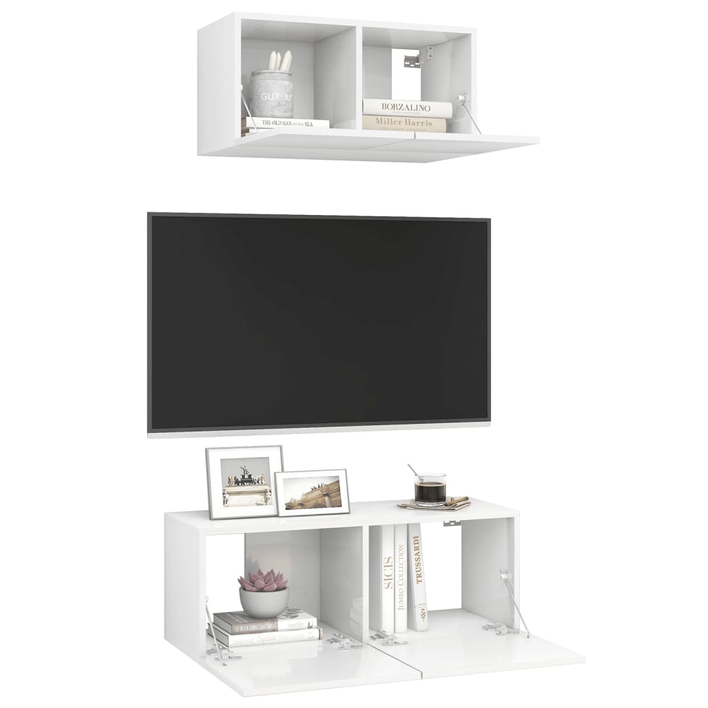 Set Mobile TV 2 pz Bianco Lucido in Truciolato - homemem39