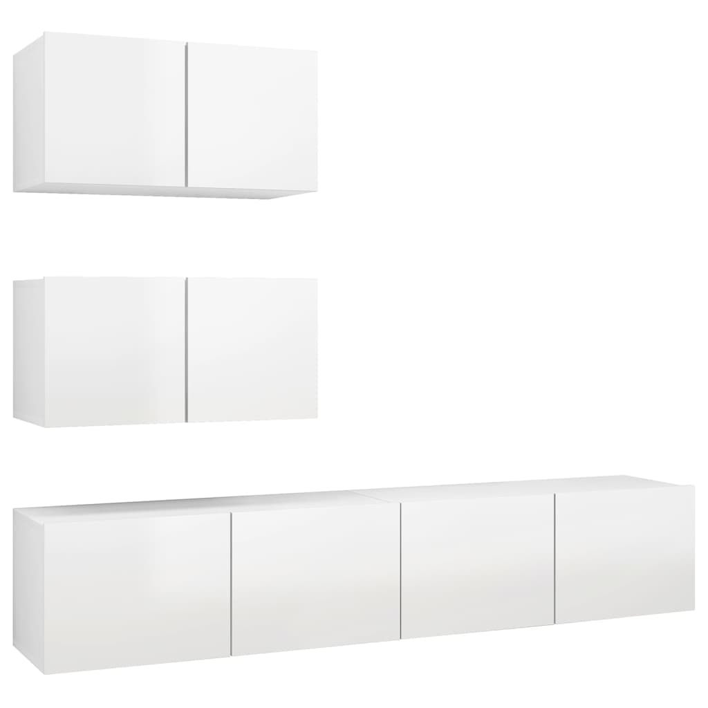 Set Mobili TV 4 pz Bianco Lucido in Truciolato - homemem39