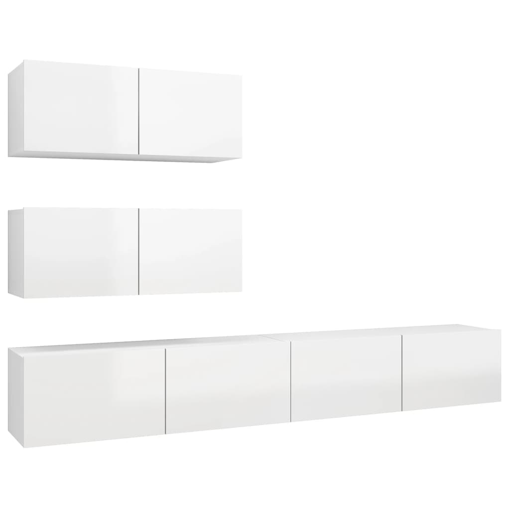 Set Mobili TV 4 pz Bianco Lucido in Truciolato - homemem39