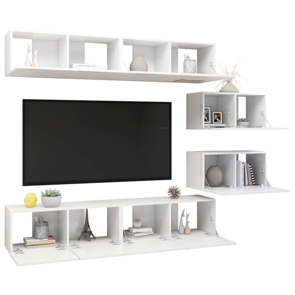 Set Mobile TV 6 pz Bianco Lucido in Truciolato - homemem39