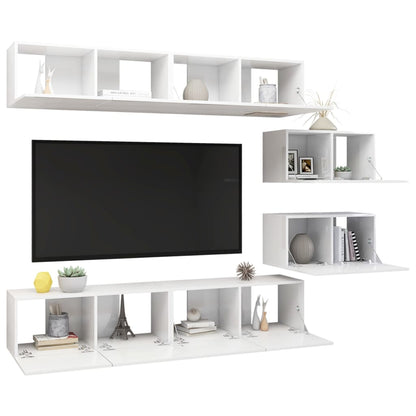 Set Mobile TV 6 pz Bianco Lucido in Truciolato - homemem39