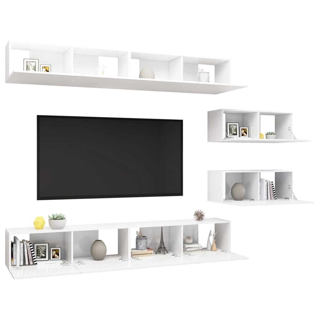 Set Mobile TV 6 pz Bianco Lucido in Truciolato - homemem39