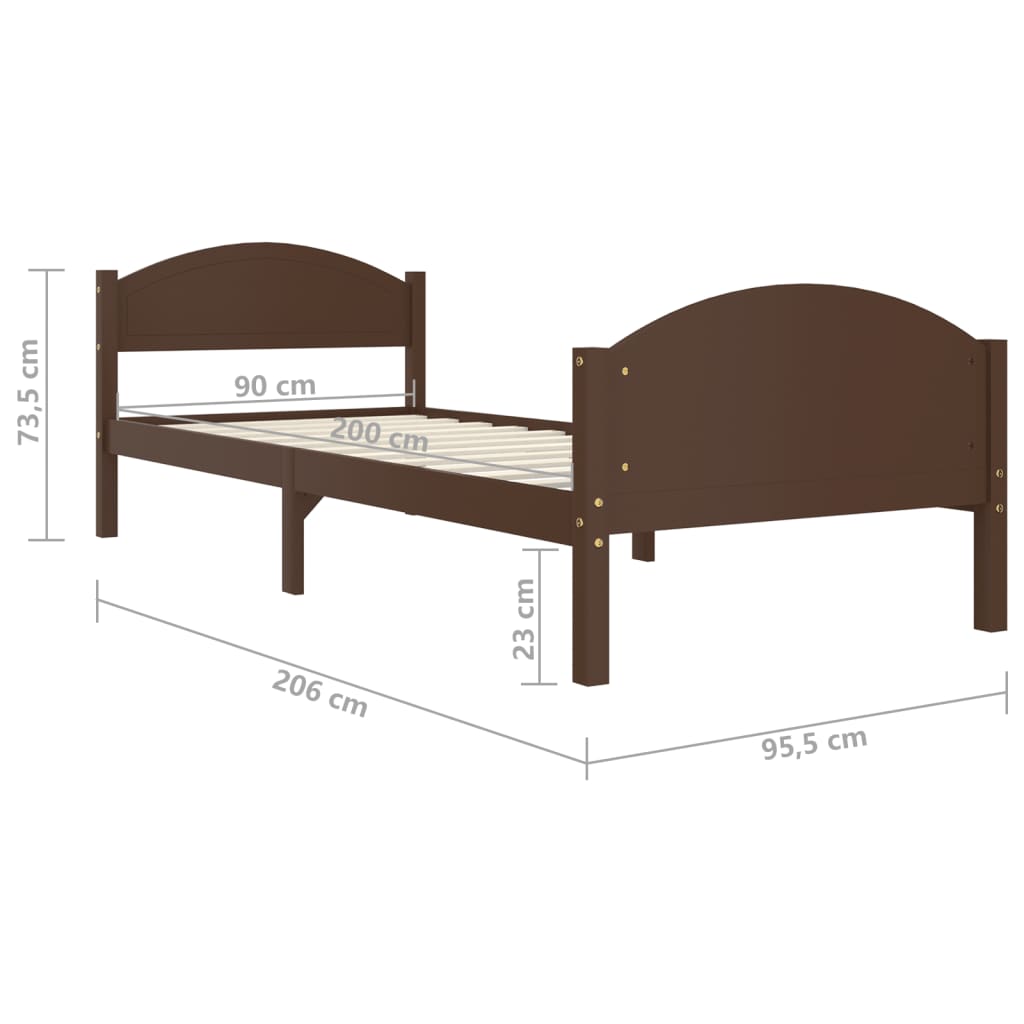 Giroletto Marrone Scuro in Legno Massello di Pino 90x200 cm - homemem39