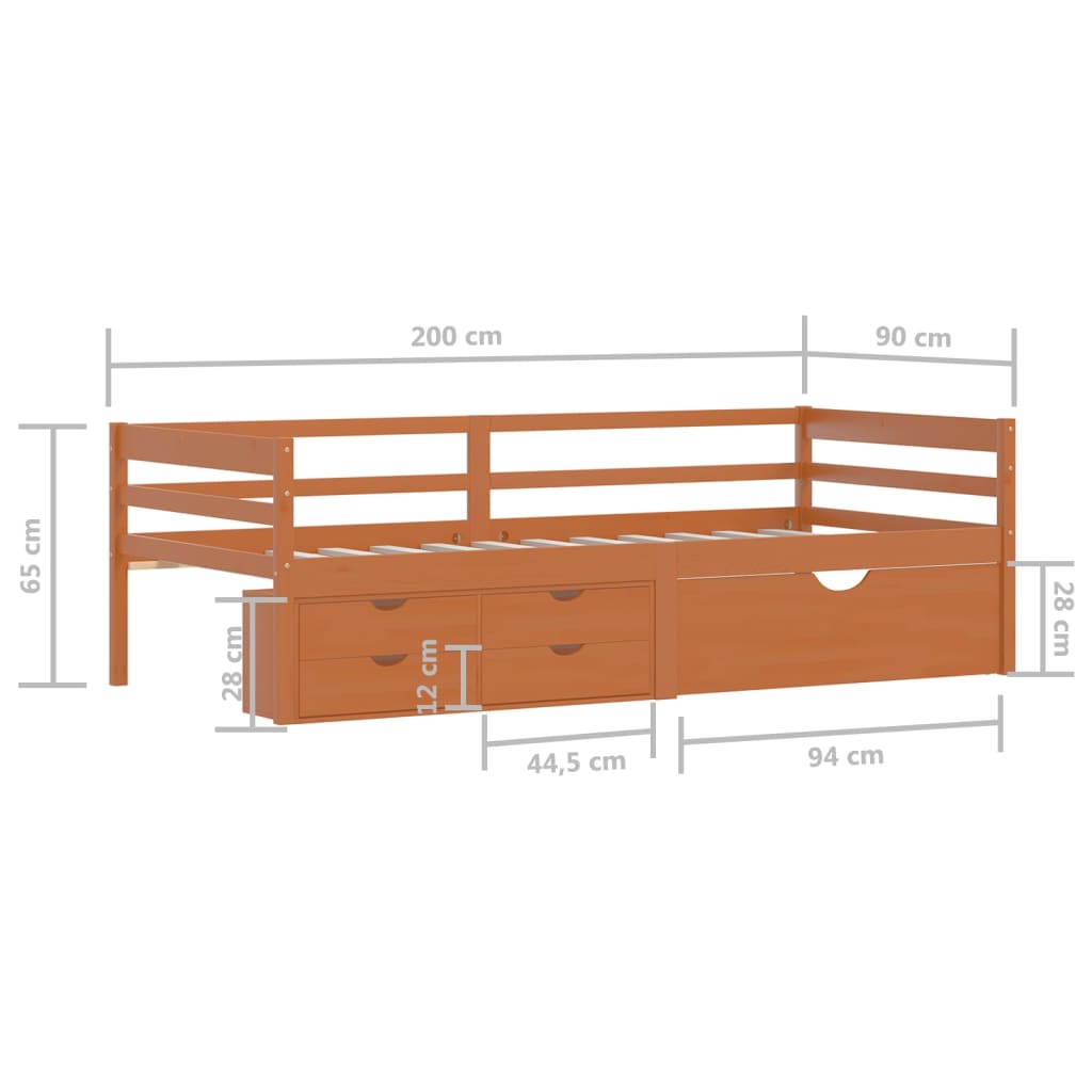 Giroletto con Cassetti Marrone Miele in Legno di Pino 90x200 cm - homemem39