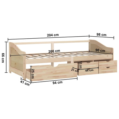 Divano Letto 3 Posti con Cassetti in Pino Massello 90x200cm - homemem39