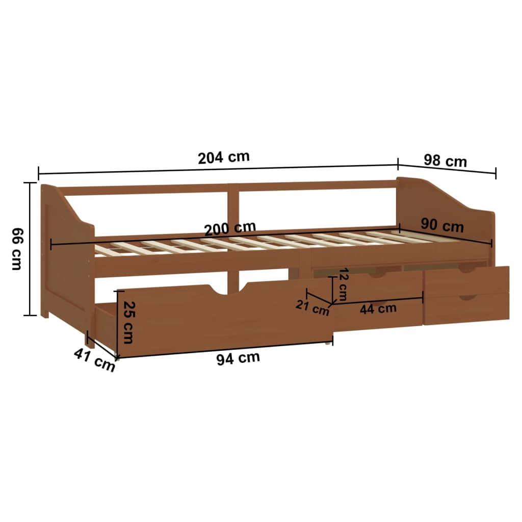 Divano Letto 3 Posti e Cassetti Marrone Miele in Pino 90x200cm - homemem39