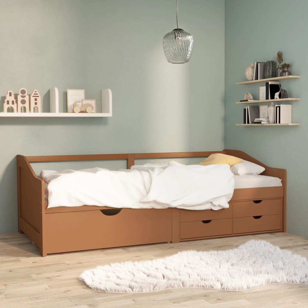 Divano Letto 3 Posti e Cassetti Marrone Miele in Pino 90x200cm - homemem39