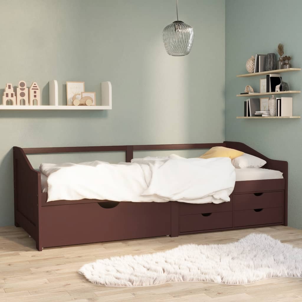 Divano Letto 3 Posti e Cassetti Marrone Scuro in Pino 90x200cm - homemem39