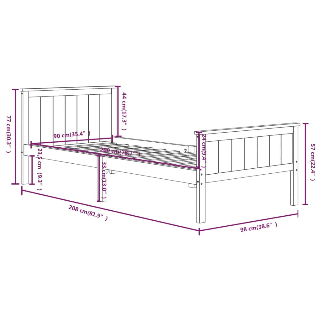 Giroletto Marrone Scuro in Legno Massello di Pino 90x200 cm - homemem39