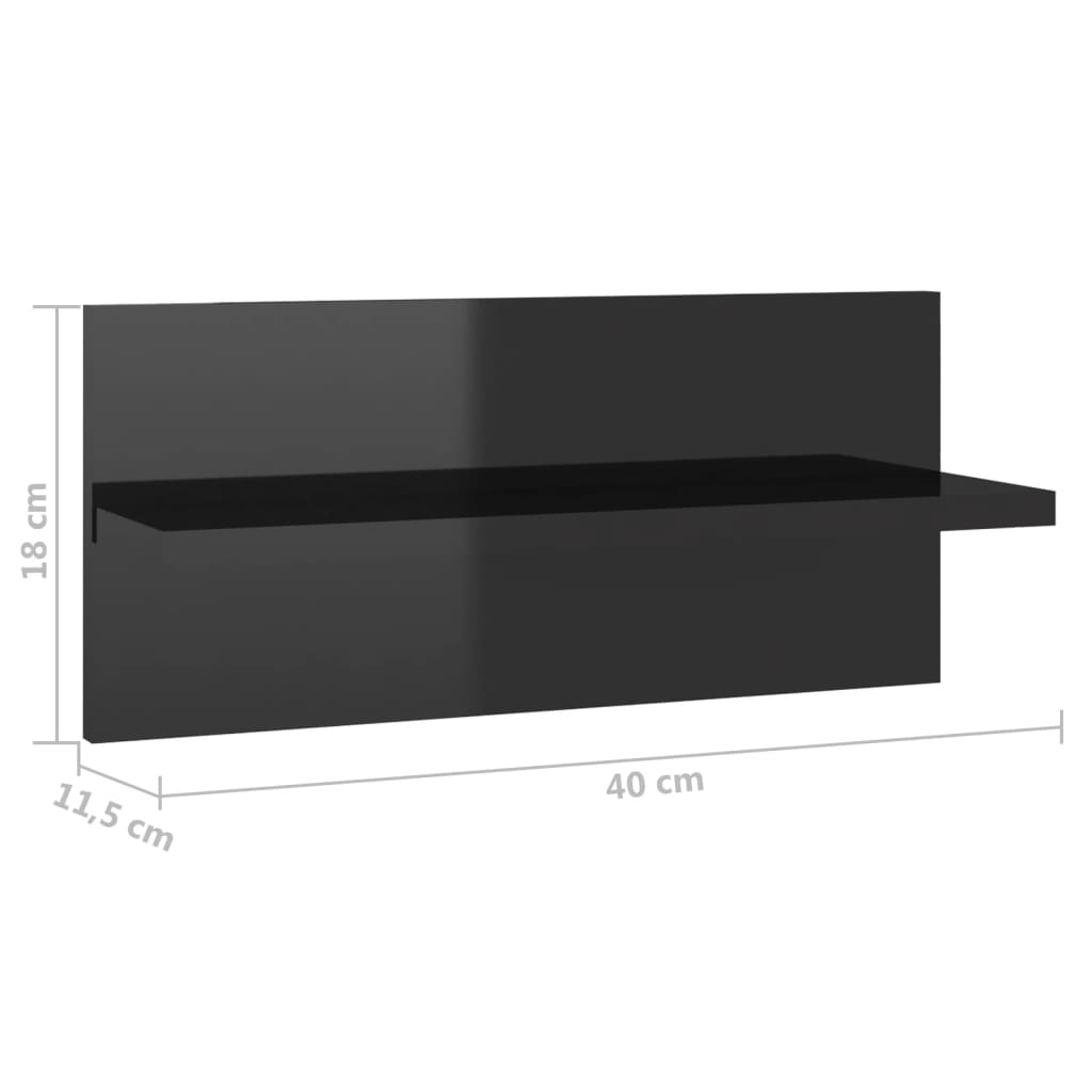 Mensole a Muro 2 pz Nero Lucido 40x11,5x18 cm - homemem39