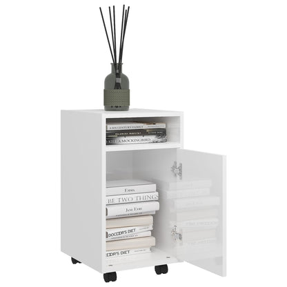 Credenza con Ruote Bianco Lucido 33x38x60 cm Legno Multistrato - homemem39