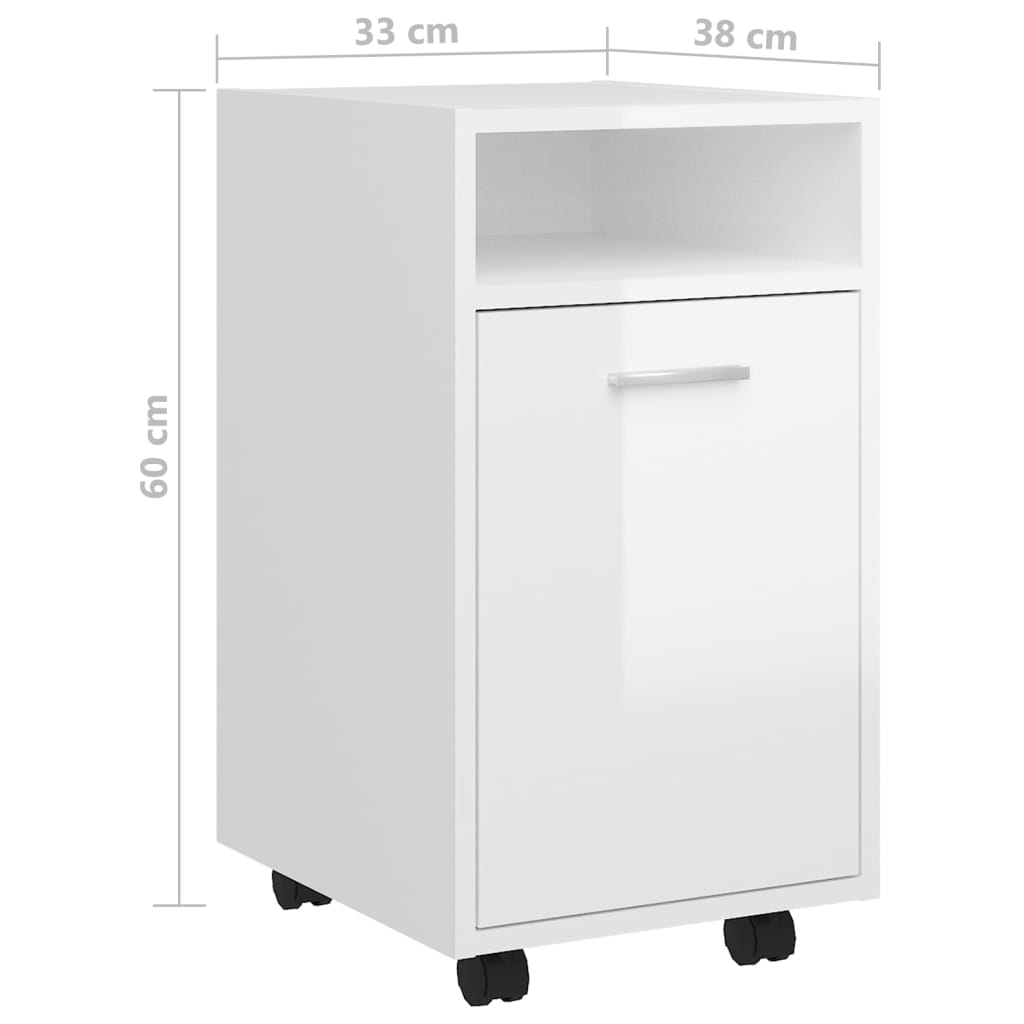 Credenza con Ruote Bianco Lucido 33x38x60 cm Legno Multistrato - homemem39