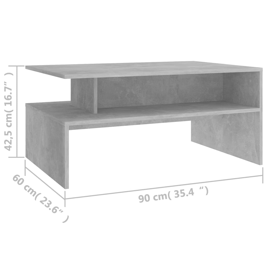 Tavolino da Salotto Grigio Cemento 90x60x42,5 cm in Truciolato - homemem39