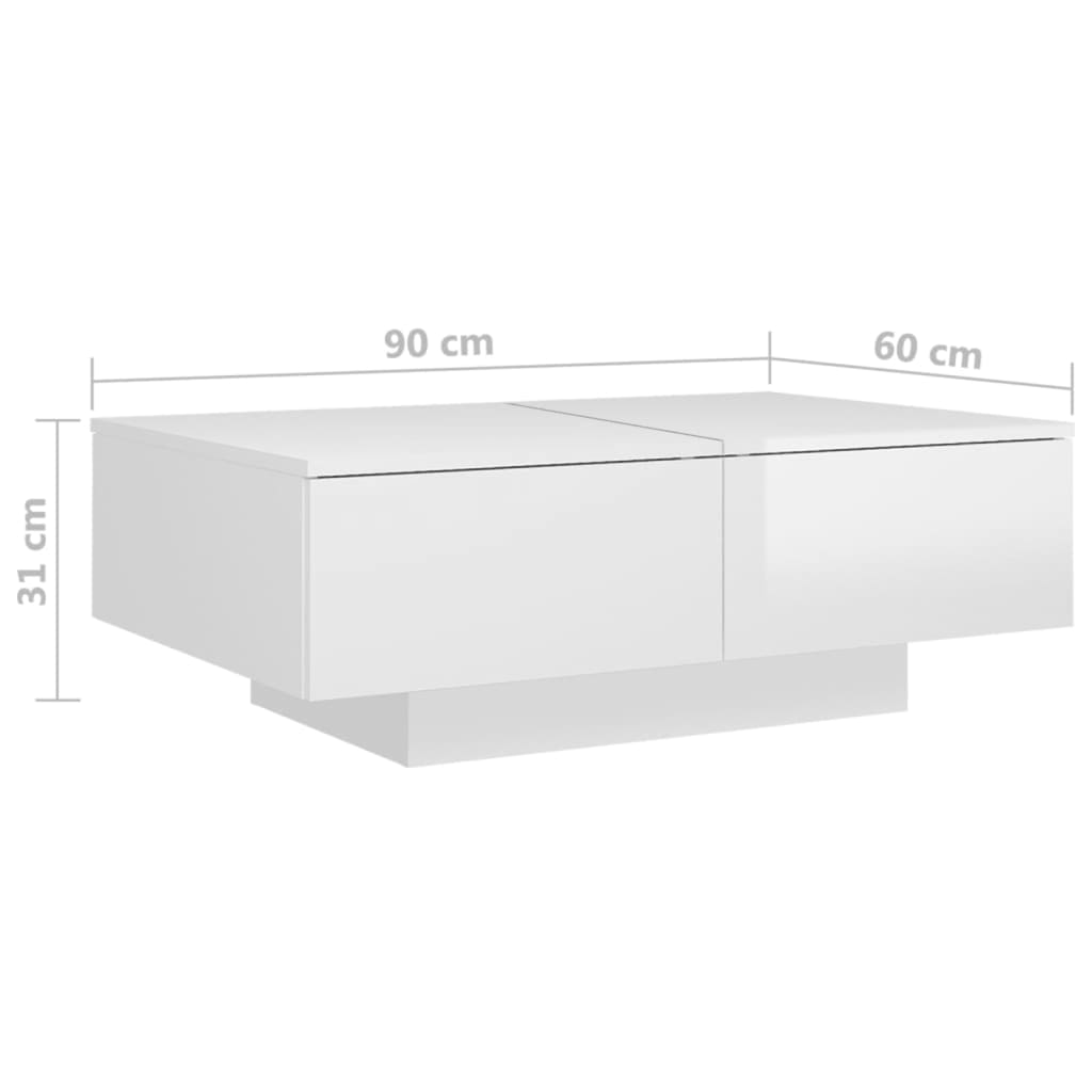 Tavolino da Salotto Bianco Lucido 90x60x31 cm in Truciolato - homemem39