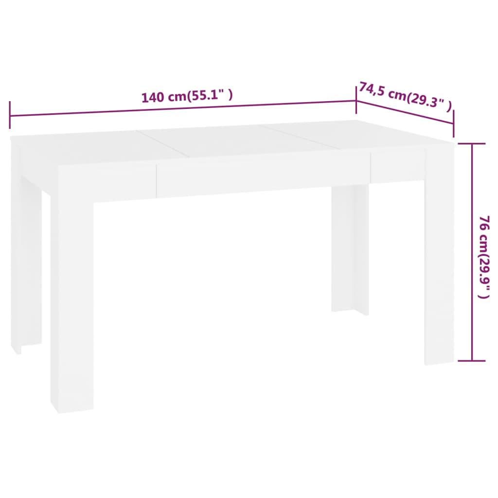 Tavolo da Pranzo Bianco 140x74,5x76 cm in Legno Multistrato - homemem39