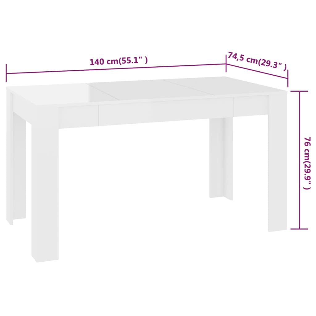 Tavolo da Pranzo Bianco Lucido 140x74,5x76 cm Legno Multistrato - homemem39