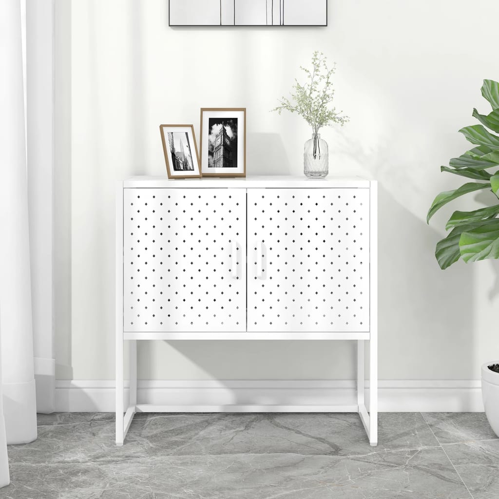 Credenza Bianca 75x35x75 cm in Acciaio - homemem39