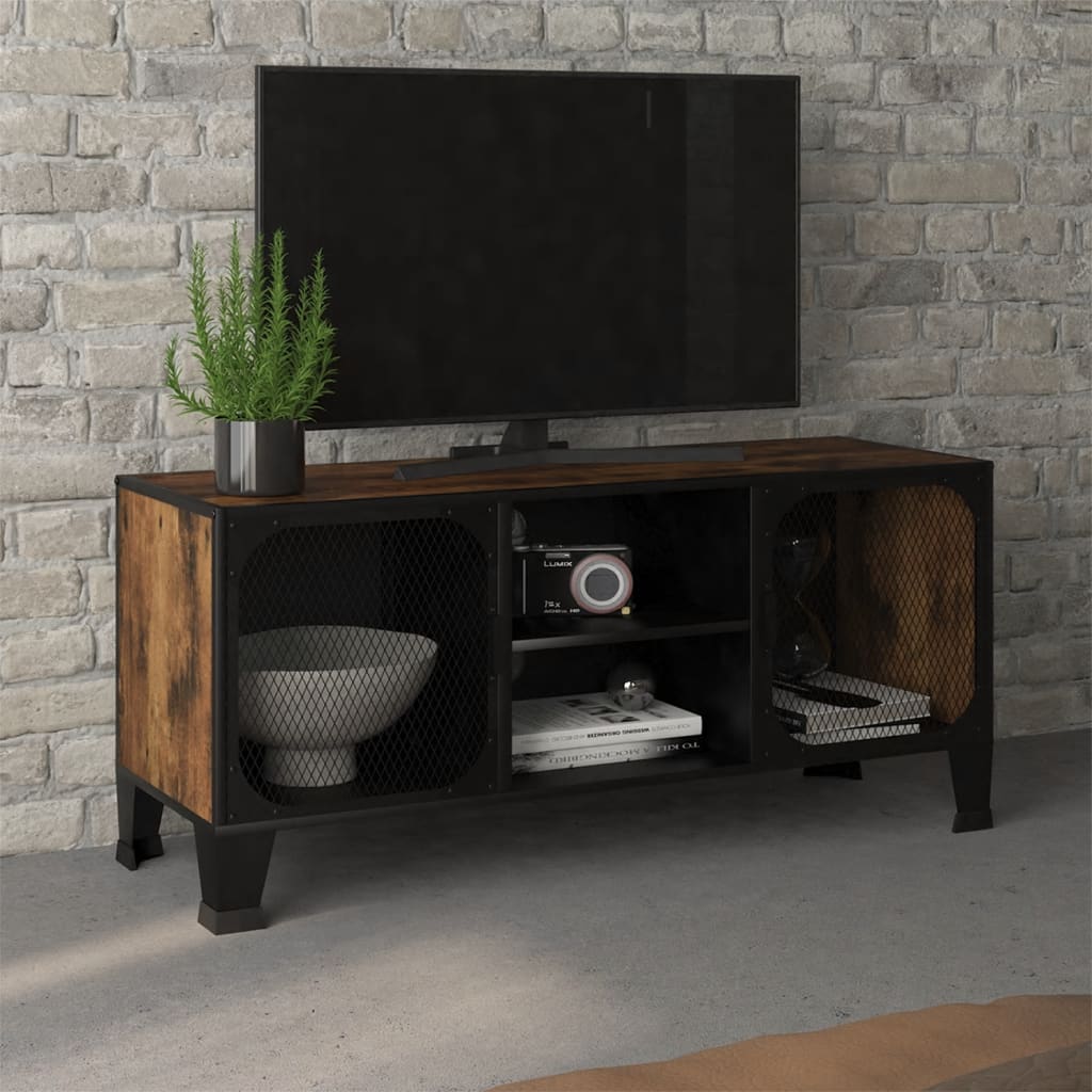 Mobile Porta TV Marrone Rustico 105x36x47 cm in Metallo e MDF - homemem39