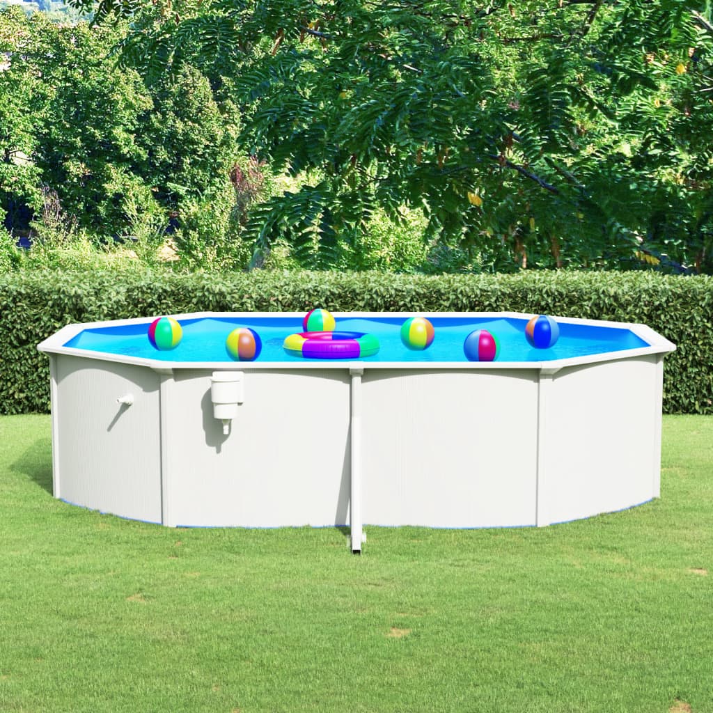 Piscina con Pareti in Acciaio Ovale 490x360x120 cm Bianca - homemem39