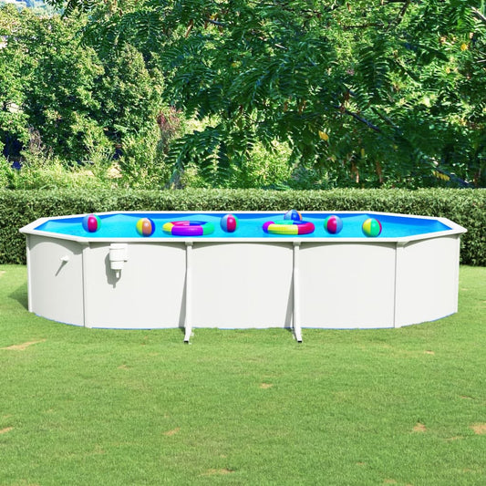 Piscina con Pareti in Acciaio Ovale 610x360x120 cm Bianca - homemem39