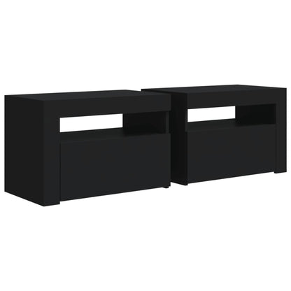 Comodini 2 pz con Luci LED Neri 60x35x40 cm - homemem39