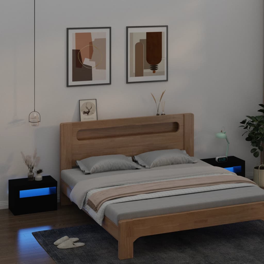 Comodini 2 pz con Luci LED Neri 60x35x40 cm - homemem39