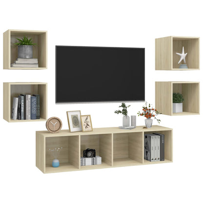 Set Porta TV 5 pz Rovere Sonoma in Truciolato - homemem39